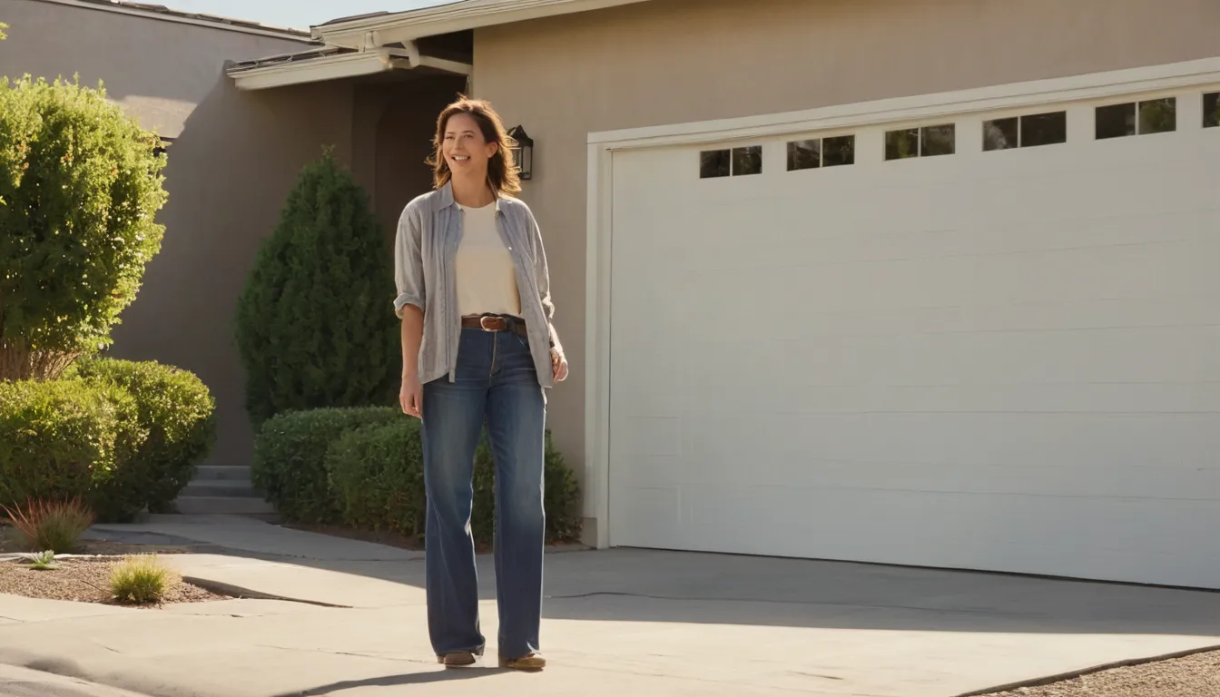 A homeowner looking at a closed garage door on a stucco home in Carson