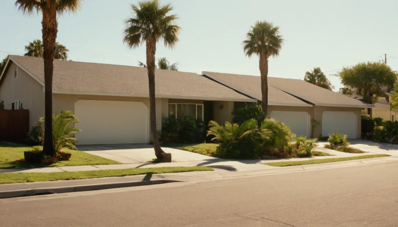 A tidy neighborhood street with garage doors near Carson